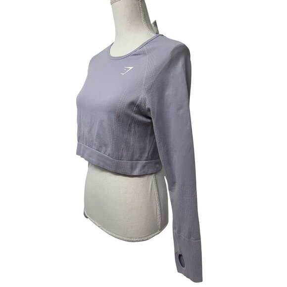 Gymshark Vital Seamless 2.0 Womens Crop Top Shirt XL Light Purple Lilac Stretch - Picture 3 of 8